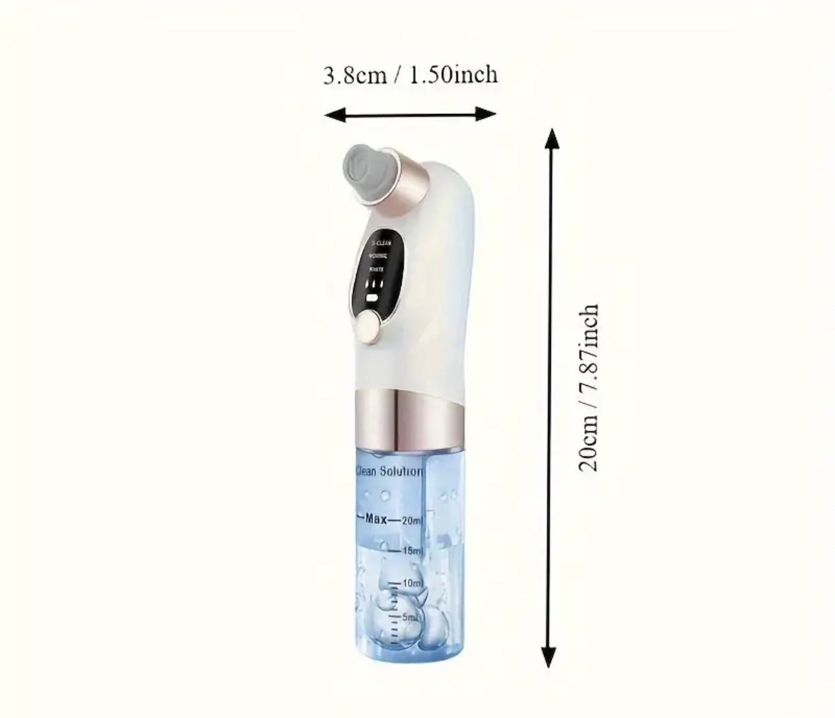 Dimensions du MiniSweep Skin™ – aspirateur de points noirs compact et facile à transporter